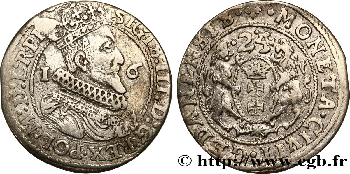 POLONIA 1/4 de Thaler Sigismond III Vasa 1624 Dantzig q.BB 