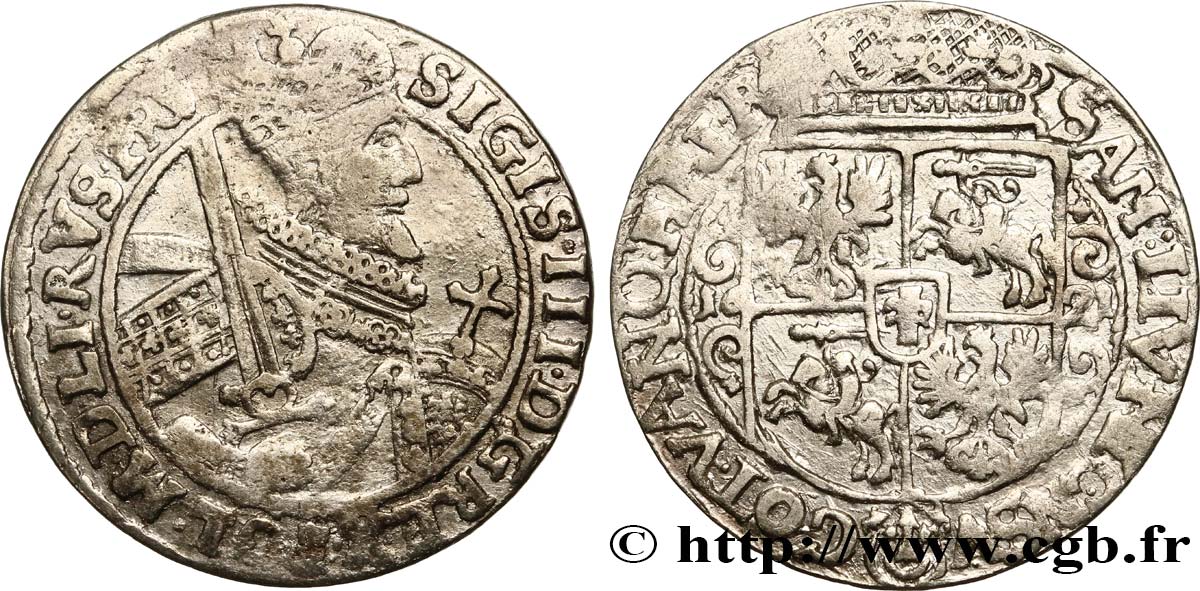 POLAND 1/4 de thaler Sigismond III Vasa 1621 Cracovie VF 