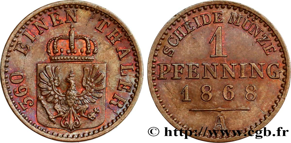 GERMANY - PRUSSIA 1 Pfenninge 1868 Berlin MS 