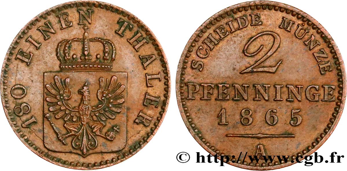 GERMANY - PRUSSIA 2 Pfenninge 1865 Berlin AU/AU 