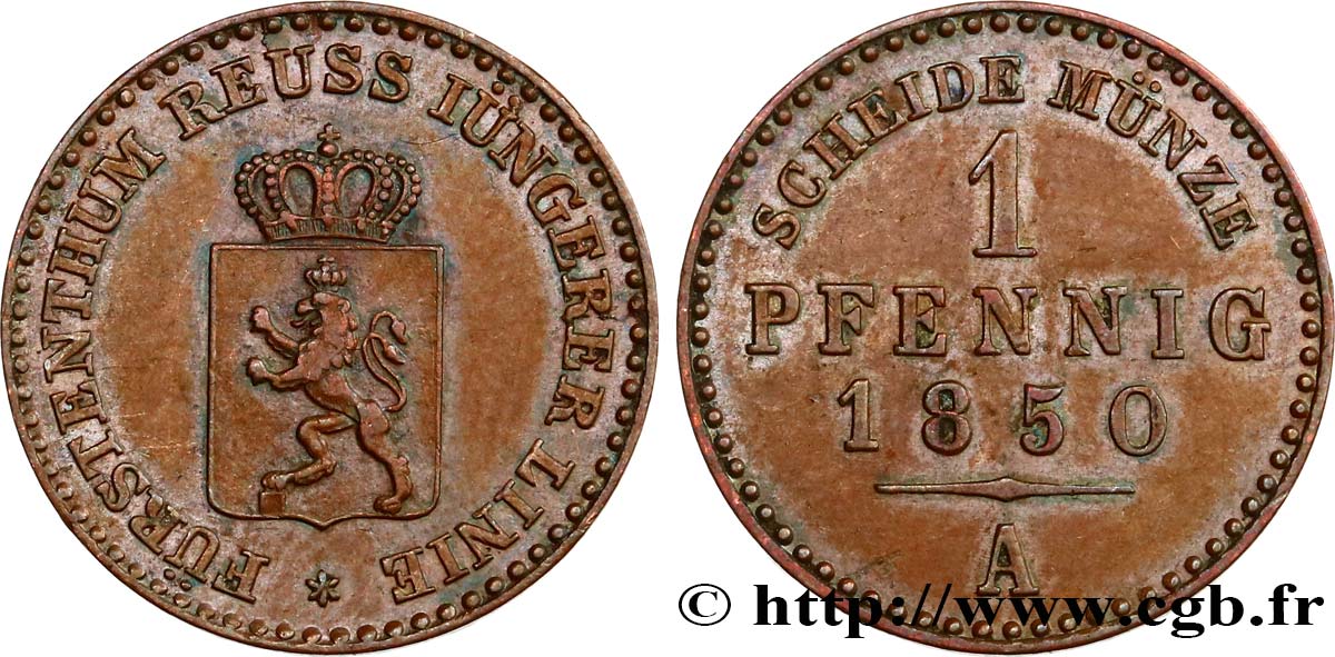 GERMANY - REUSS 1 Pfennig 1850  AU 
