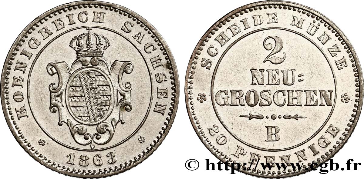 GERMANY - SAXONY 2 Neugroschen 1863 Dresde AU 