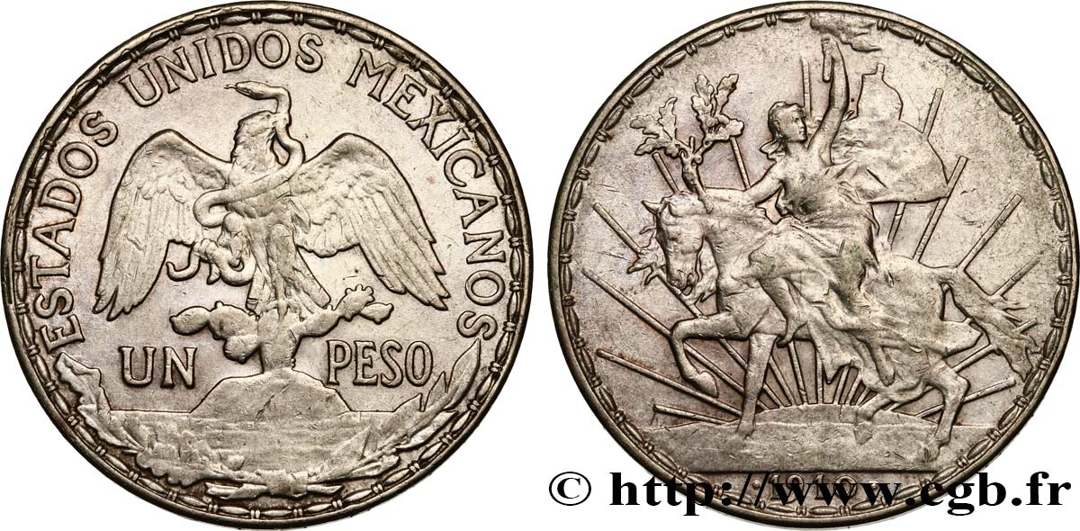 MEXIKO 1 Peso Liberté à cheval  1910 Mexico SS 