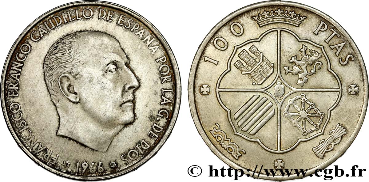 SPANIEN 100 Pesetas Francisco Franco (1966 dans les étoiles) 1966  VZ 