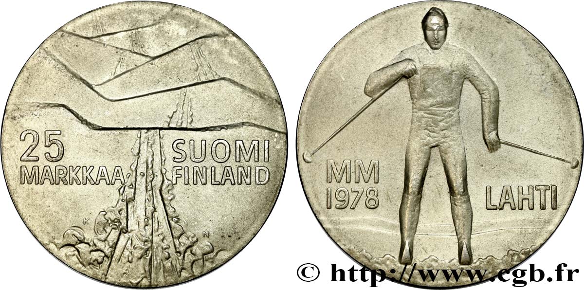 FINLANDE 25 Markkaa Jeux d’hivers Lahti 1978  SUP 