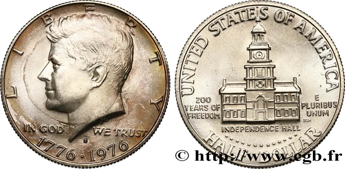 ÉTATS-UNIS D AMÉRIQUE 1/2 Dollar Kennedy - Independence Hall bicentennaire 1976 San Francisco - S SPL 