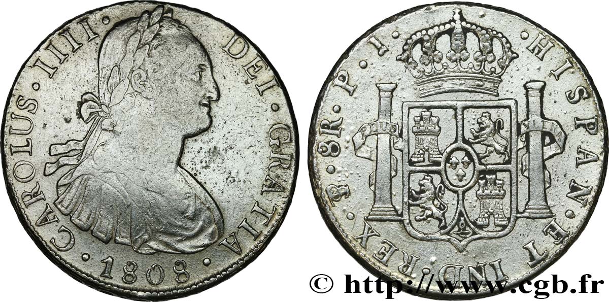 BOLIVIA 8 Reales Charles IIII 1808 Potosi BC+ 