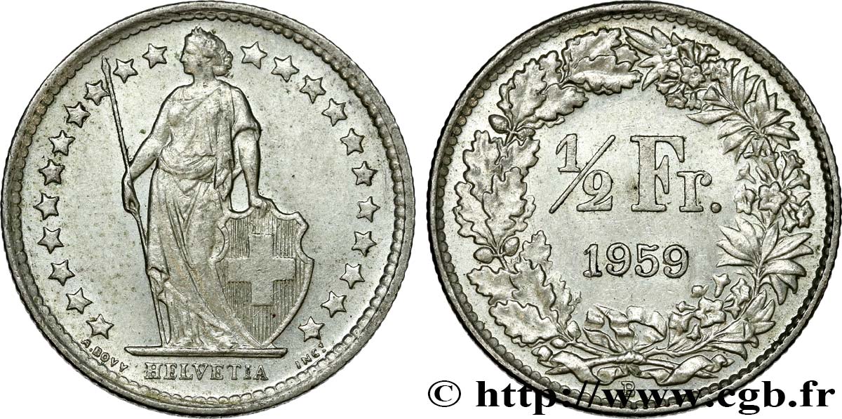 SWITZERLAND 1/2 Franc Helvetia 1959 Berne MS 