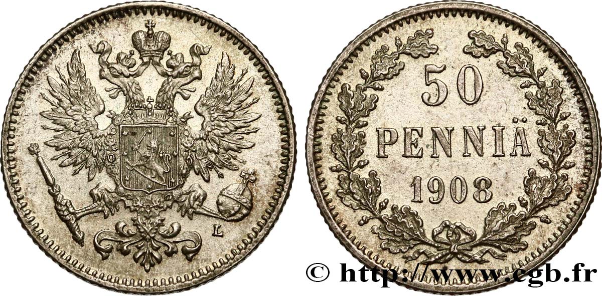 FINLANDIA 50 Pennia 1908 Helsinki EBC 