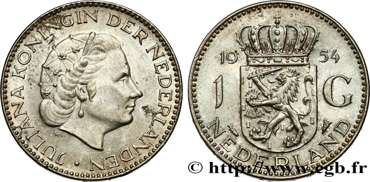 NETHERLANDS 1 Gulden Juliana 1954  MS 