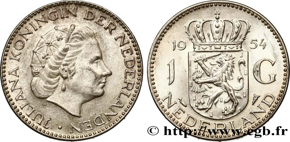 PAYS-BAS 1 Gulden Juliana 1954  SPL 