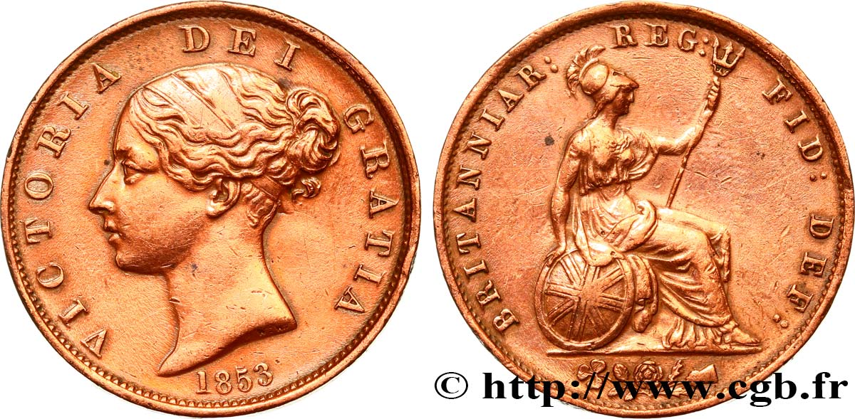 REGNO UNITO 1/2 Penny Victoria tête jeune 1853 Londres BB 
