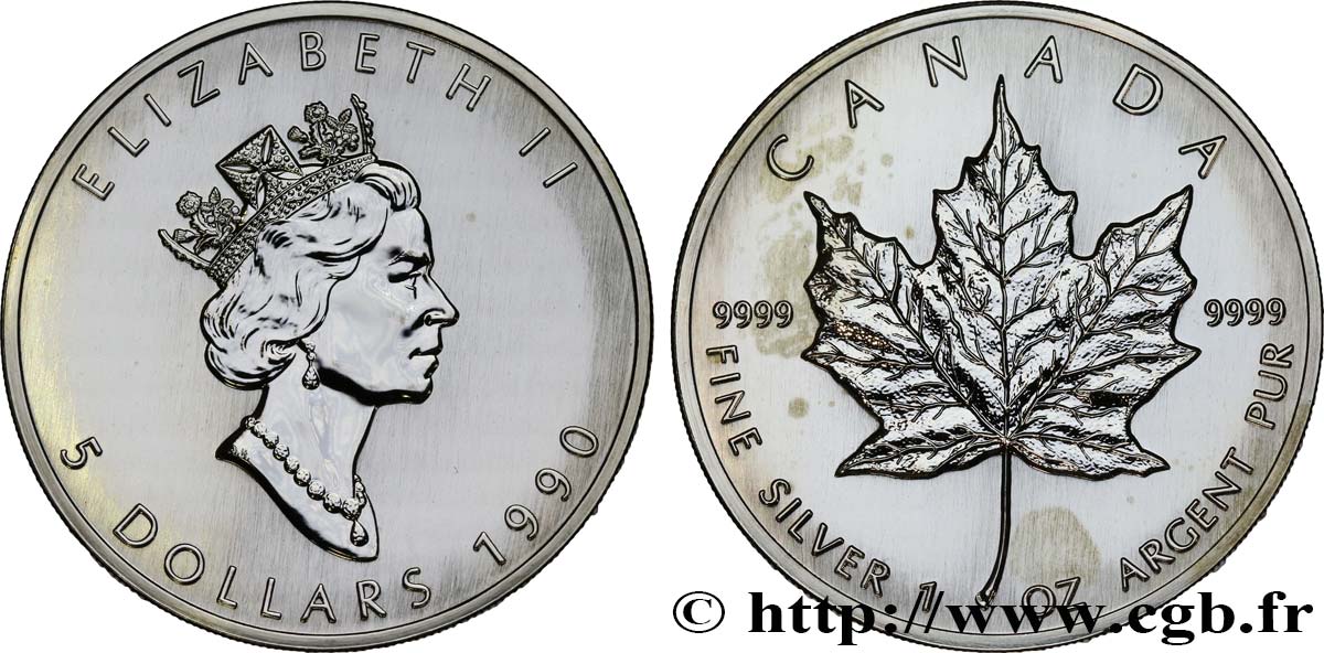 CANADA 5 Dollars (1 once) 1990  MS 