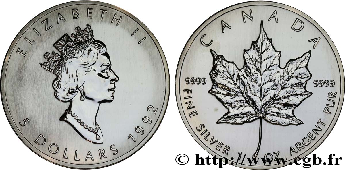 CANADA 5 Dollars (1 once) 1992  MS 