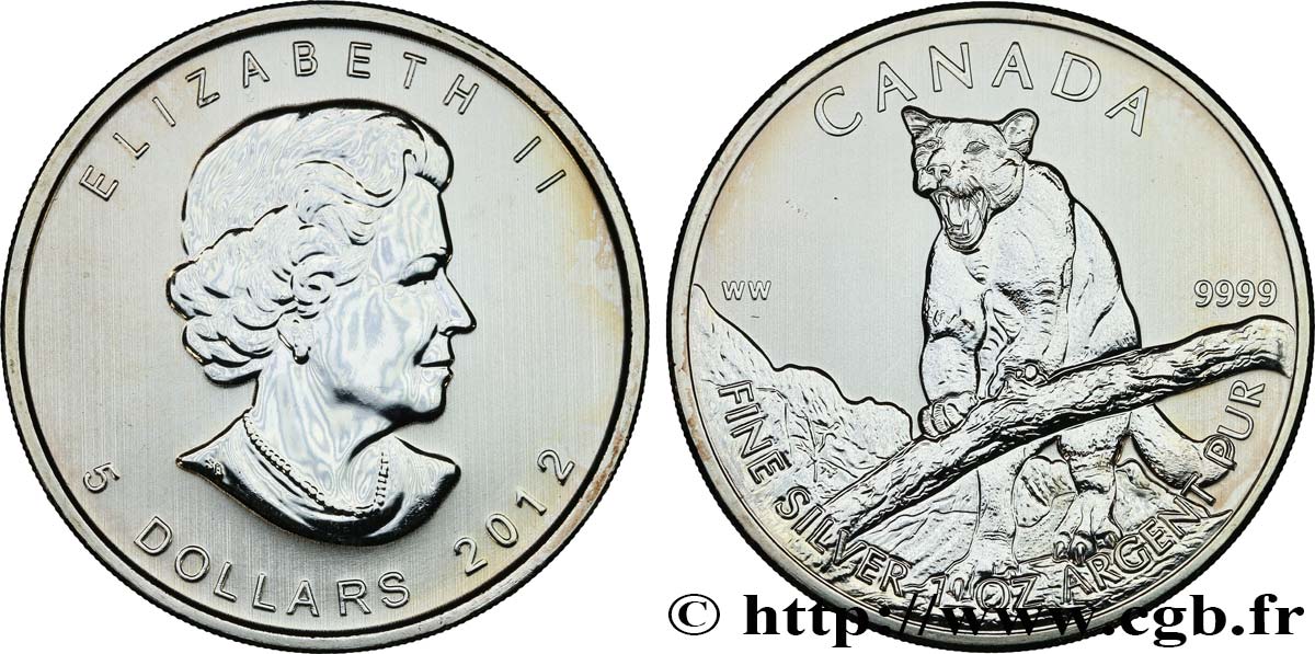 CANADá
 5 Dollars (1 once) Proof cougar 2012  SC 