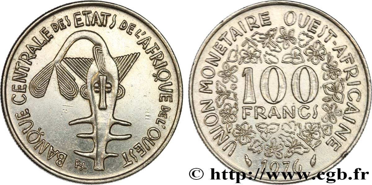 WESTAFRIKANISCHE LÄNDER 100 Francs BCEAO masque 1976 Paris VZ 