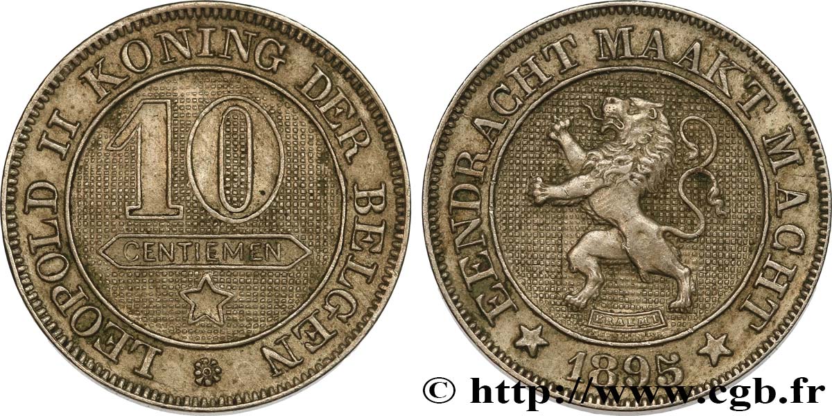 BELGIUM 10 Centimes lion légende flamande 1895  AU 