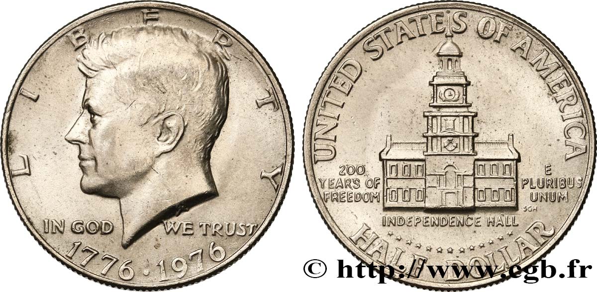 ÉTATS-UNIS D AMÉRIQUE 1/2 Dollar Kennedy / Independence Hall bicentennaire 1976 Philadelphie SUP 