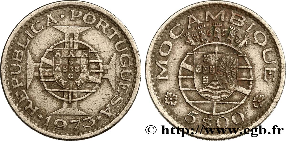 MOZAMBIQUE 5 Escudos colonie portugaise du Mozambique 1973  XF 