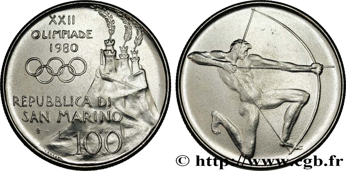 SAN MARINO 100 Lire XXIIe Jeux Olympiques 1980 Rome MS 