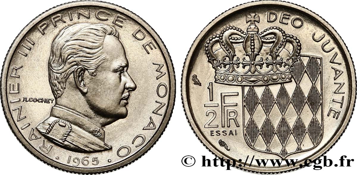 MONACO Essai de 1/2 Franc prince Rainier III de Monaco 1965 Paris MS 