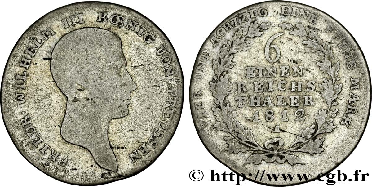 GERMANIA - PRUSSIA 1/6 Thaler Frédéric-Guillaume III 1812 Berlin MB 