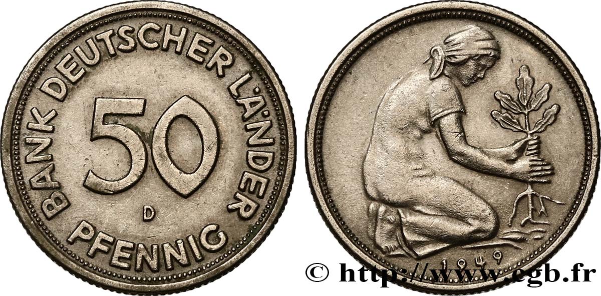DEUTSCHLAND 50 Pfennig “Bank deutscher Länder” 1949 Munich - D VZ 