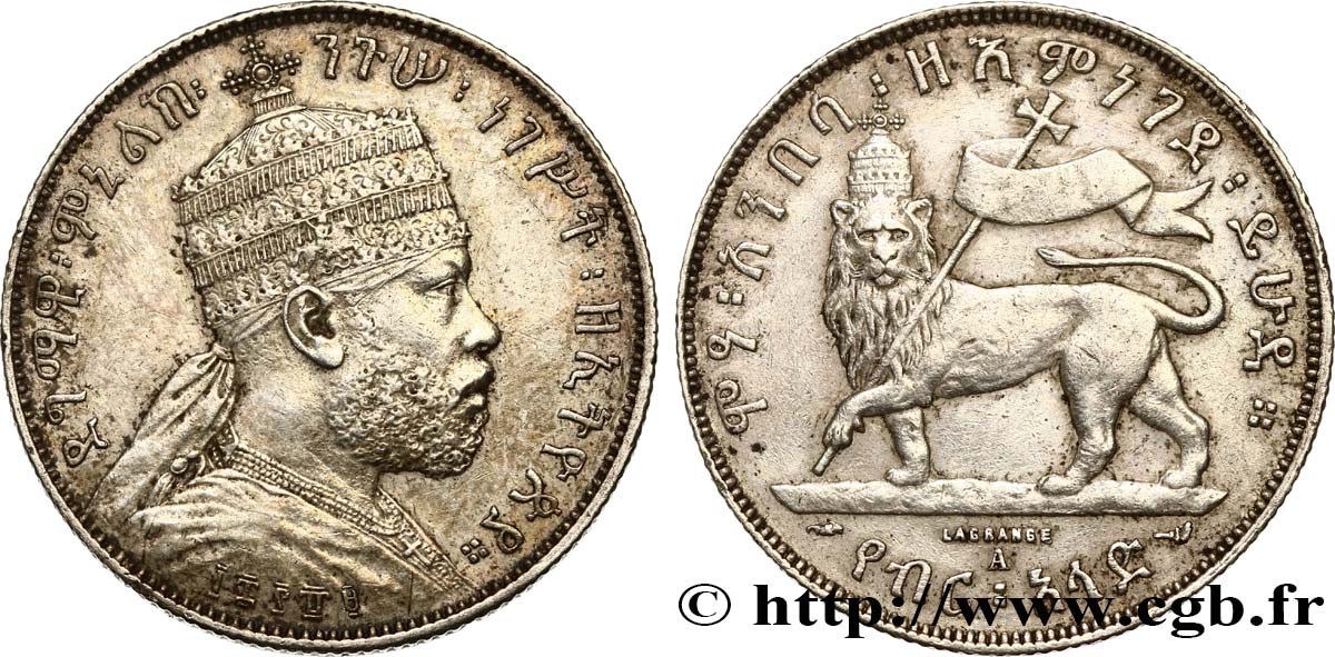 ETIOPIA 1/2 Birr Menelik II EE1889 1897 Paris BB 