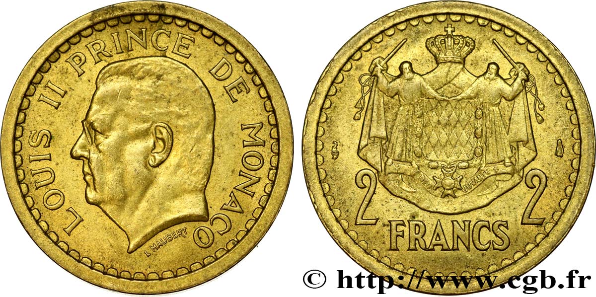 MONACO 2 Francs Louis II (1943) Paris AU 