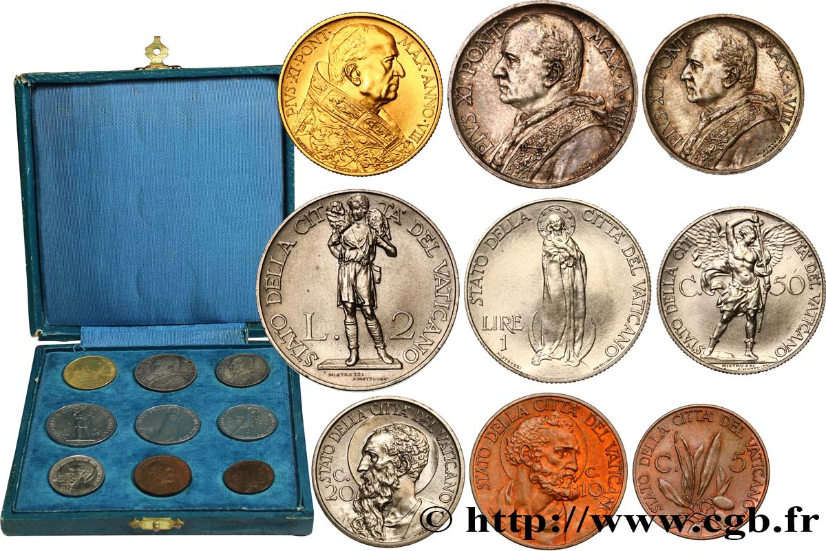 VATICAN - PIUS XI (Achille Ratti) Coffret 9 monnaies 1929 Rome MS 