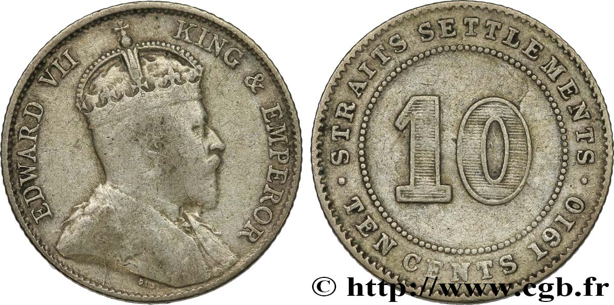 MALESIA - INSEDIAMENTI DELLO STRETTO 10 Cents Edouard VII 1910  MB 