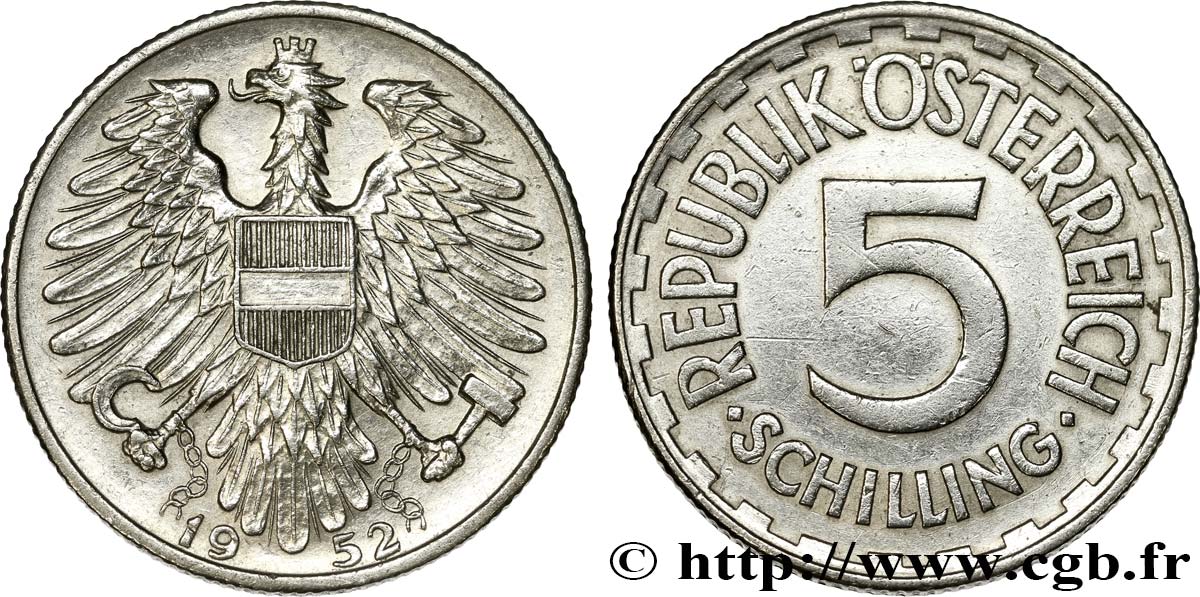 AUSTRIA 5 Schilling aigle 1952  XF 