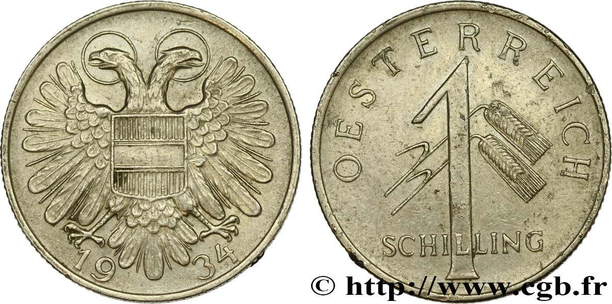 ÖSTERREICH 1 Schilling aigle bicéphale 1934  VZ 