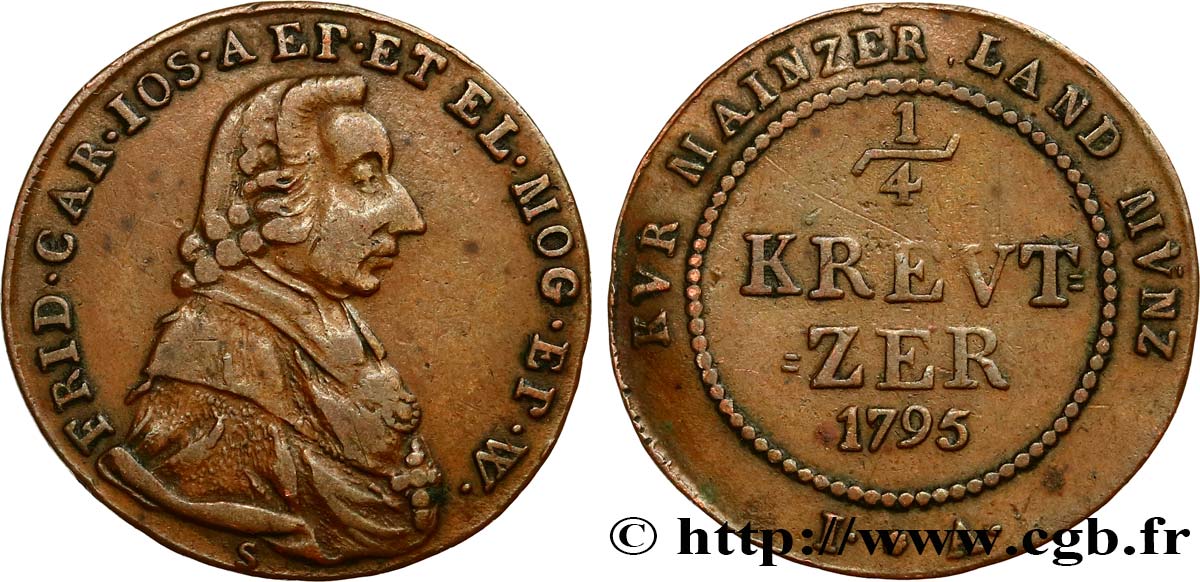 ALEMANIA - MAGUNCIA 1/4 Kreuzer Friedrich Karl Joseph von Erthal 1795  MBC 