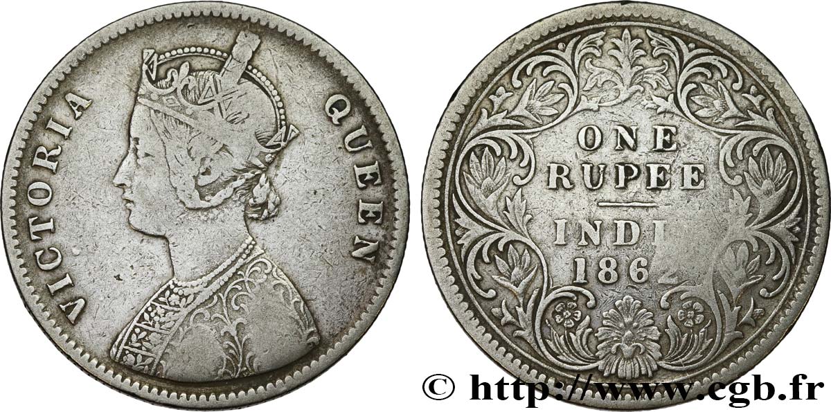 INDIA BRITANNICA 1 Roupie Victoria 1862 Calcutta MB 