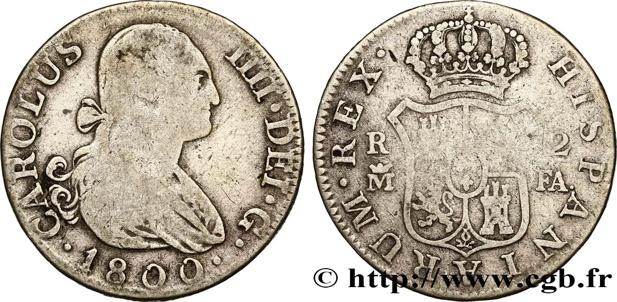 ESPAÑA 2 Reales Charles IV 1800 Madrid BC/MBC 