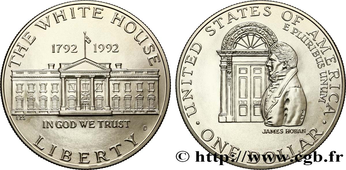 UNITED STATES OF AMERICA 1 Dollar 200e anniversaire de la Maison Blanche 1992 Denver MS 