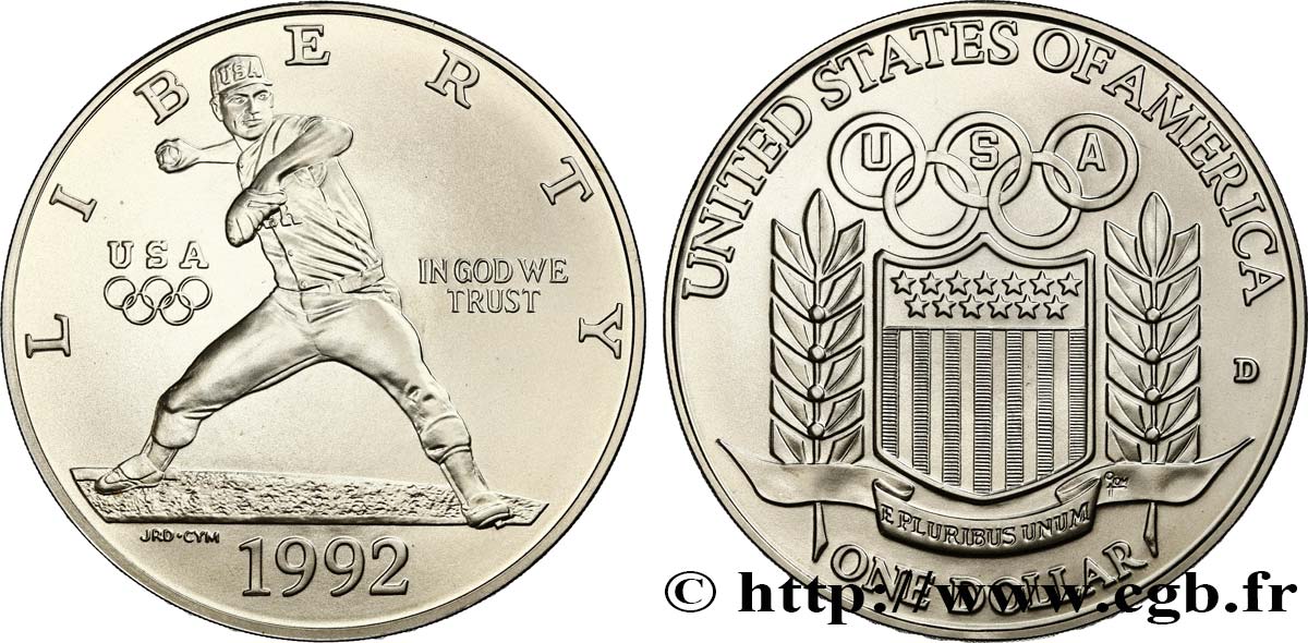 UNITED STATES OF AMERICA 1 Dollar XXV Olympiade Base-Ball 1992 Denver MS 