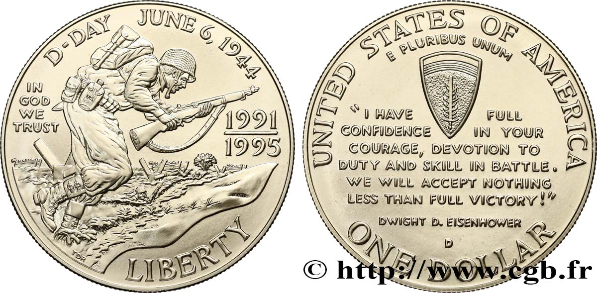 ESTADOS UNIDOS DE AMÉRICA 1 Dollar 50e anniversaire de la Seconde Guerre Mondiale 1991-1995 1993 Denver SC 