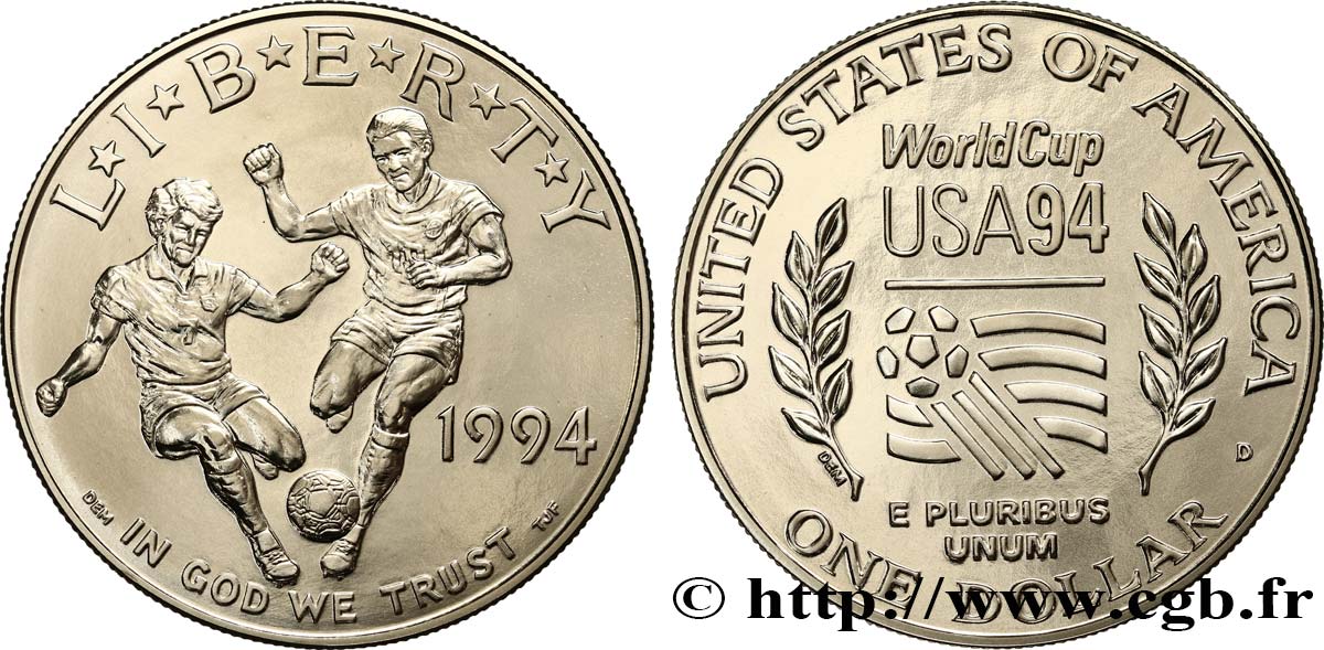 STATI UNITI D AMERICA 1 Dollar Coupe du Monde de Football USA 94 1994 Denver FDC 