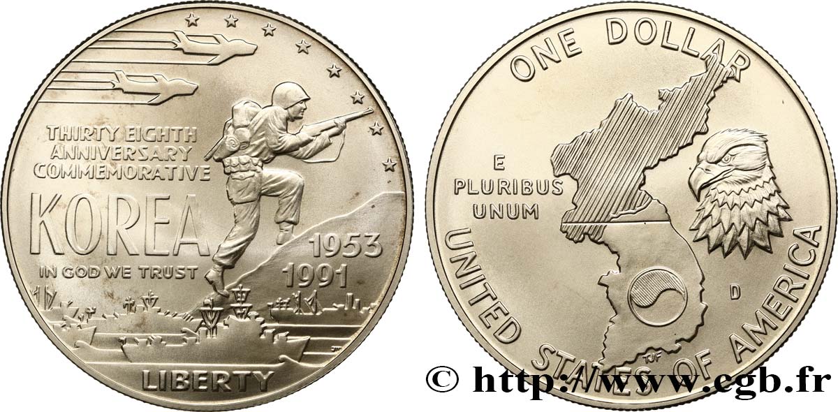 UNITED STATES OF AMERICA 1 Dollar 38e anniversaire de la Guerre de Corée 1991 Denver MS 