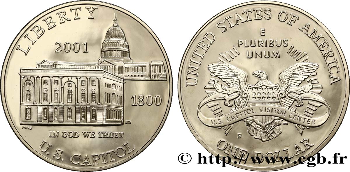 UNITED STATES OF AMERICA 1 Dollar Proof Capitol 2001 Philadelphie MS 