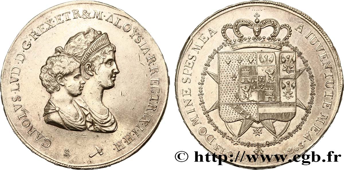 ITALY - KINGDOM OF ETRURIA - CHARLES-LOUIS and MARIE-LOUISE 10 Lire, 2e type 1803 Florence AU/AU 