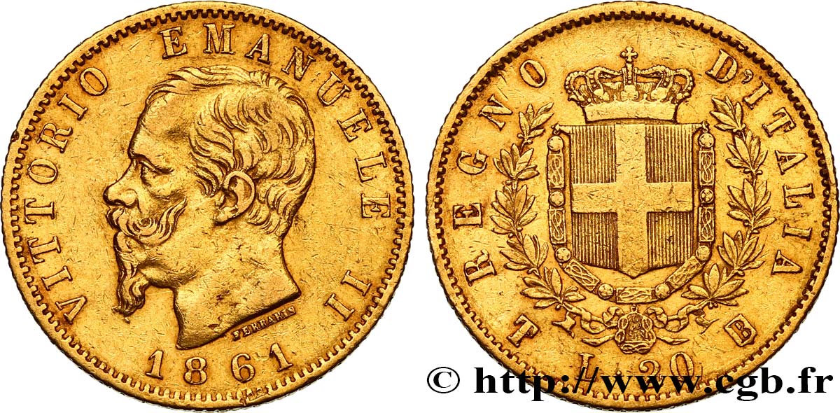 ITALY - KINGDOM OF ITALY - VICTOR-EMMANUEL II 20 Lire 1861 Turin XF 