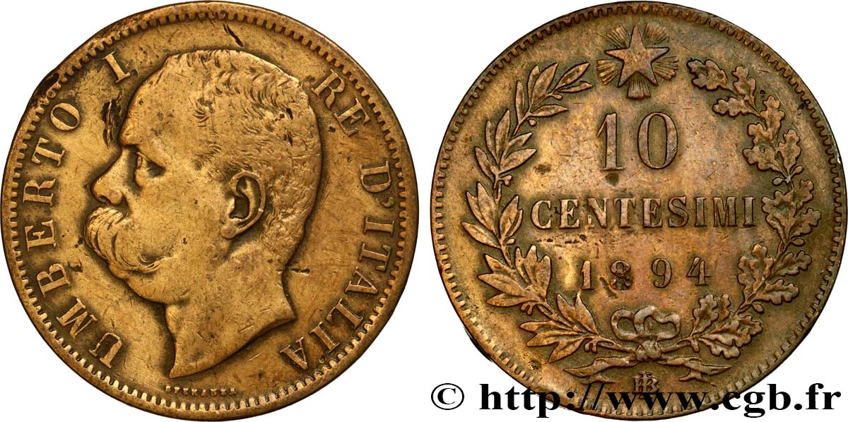 ITALIA 10 Centesimi Humbert Ier 1894 Birmingham MB 