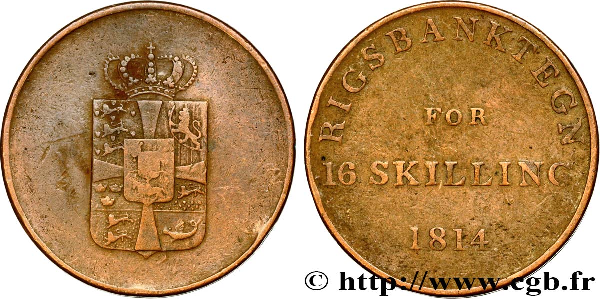 DENMARK 16 Skilling (Jeton de la Rigsbank) 1814  VF 