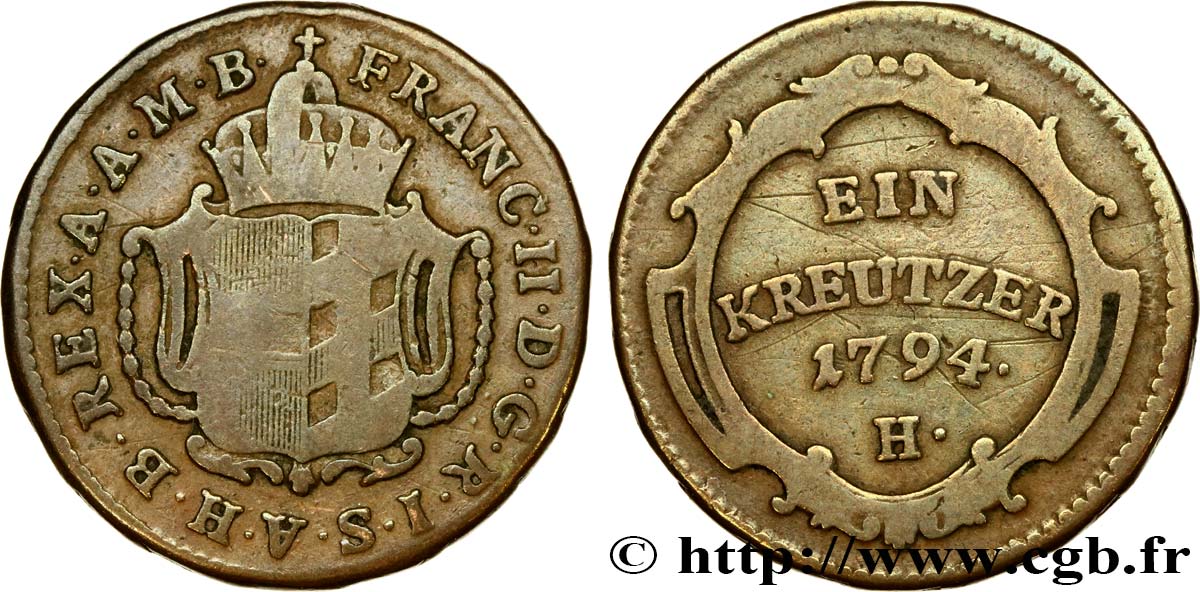 ALEMANIA - AUSTRIA ANTERIOR 1 Kreuzer Vorderoesterreich, légende au nom de François II d’Autriche 1794 Günzburg - H BC 
