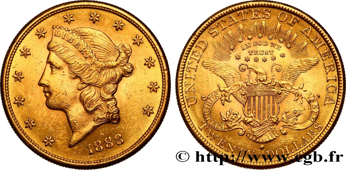 UNITED STATES OF AMERICA 20 Dollars  Liberty  1888 San Francisco AU 