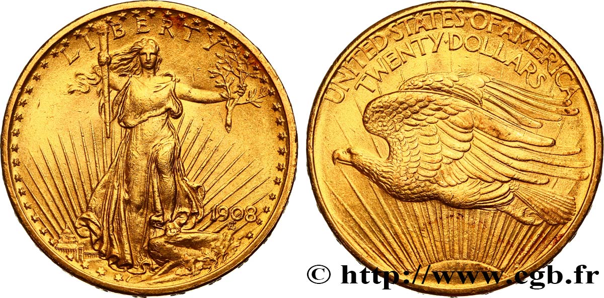 UNITED STATES OF AMERICA 20 Dollars or  Statue  1908 Philadelphie AU 