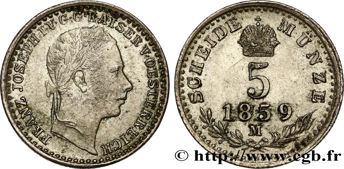 AUSTRIA 5 Kreuzer François-Joseph Ier 1859  SPL 